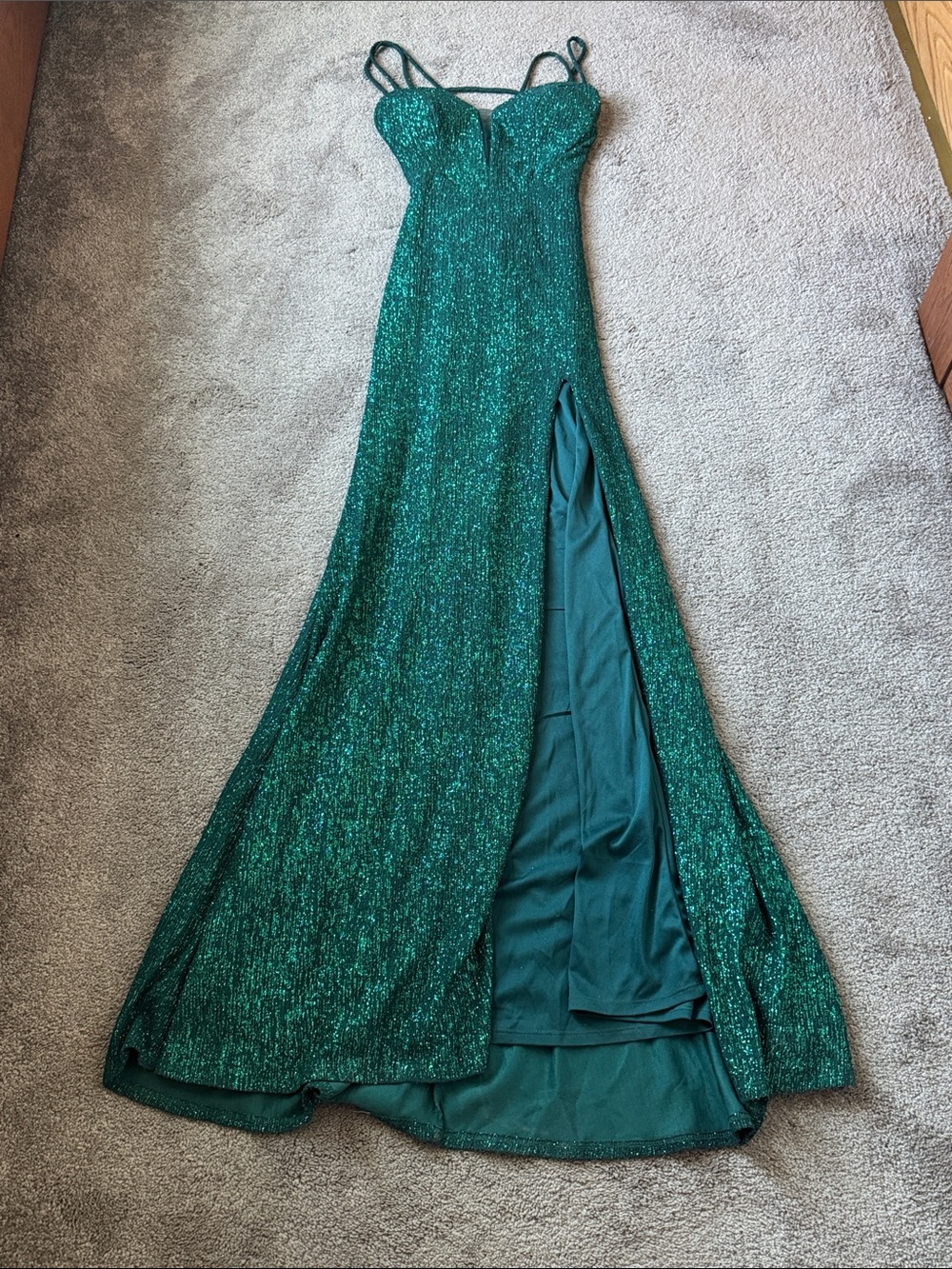 City Triangles Emerald Green Glitter Prom Dress SIZE 7 Formal Gown Slit Maxi